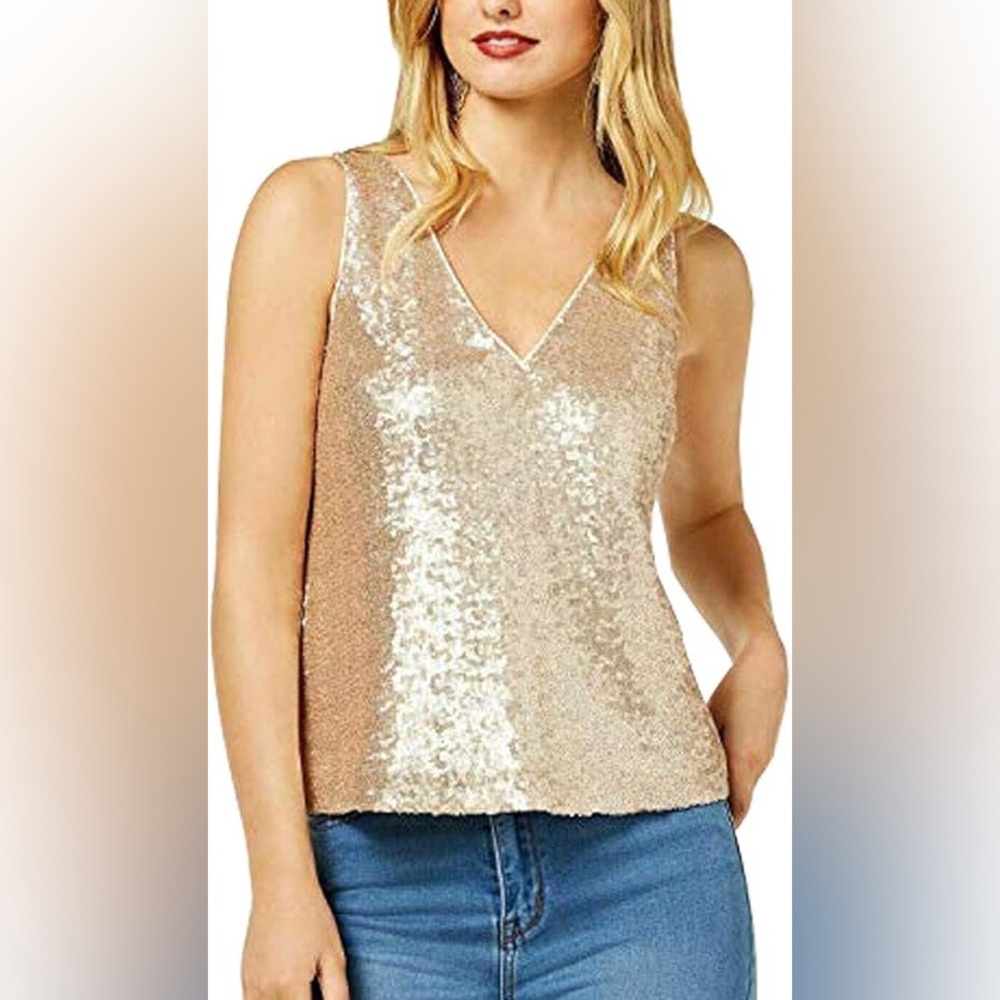 NWNT Zoe by Rachel Zoe cream blush sequin Tank Short Sleeve top‎ small